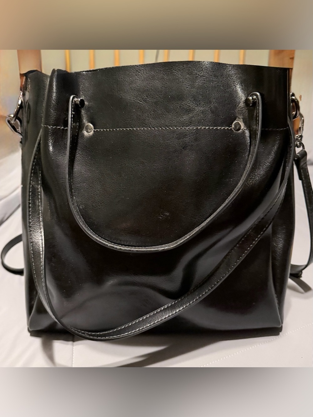 Classic Black Faux Leather Tote Handbag
